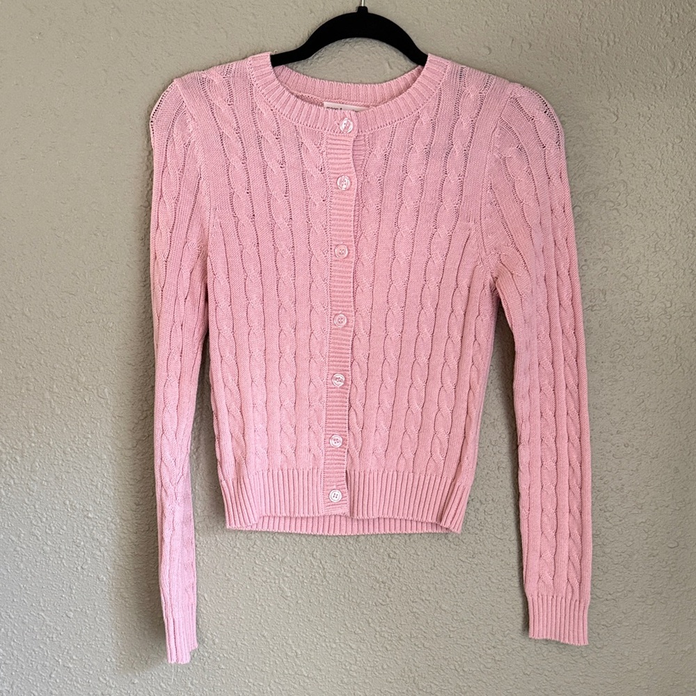 moon & madison Pale Pink Cable Knit Button Cardigan